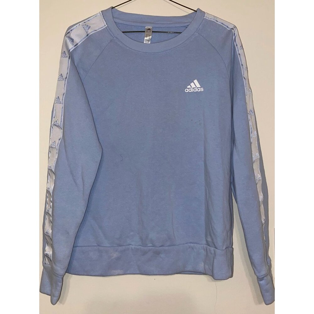 Women's Adidas Baby Blue/White Tiro Crew Logo Stripe Sweatshirt Size Small